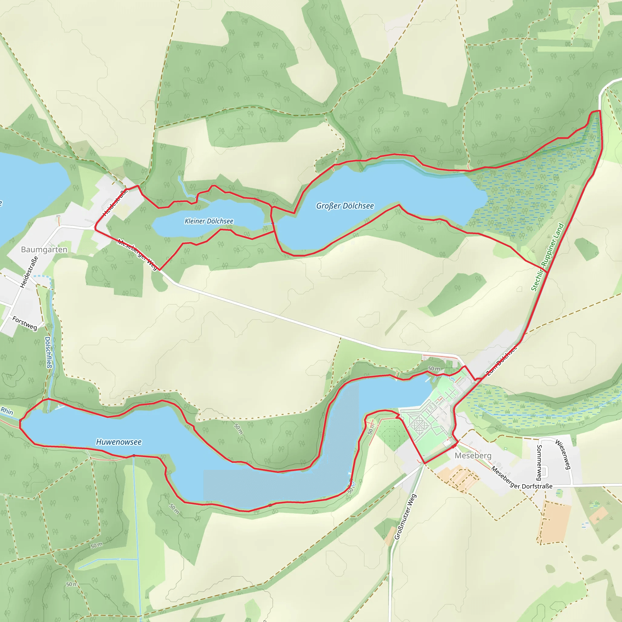 Huwenowsee Rundweg and Gransee Loop mobile static map