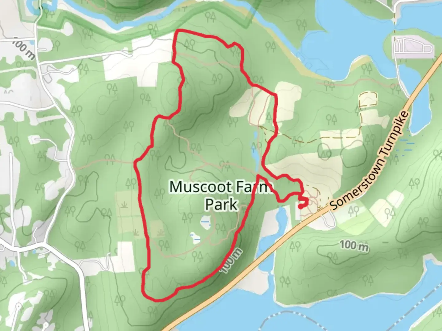 An image depicting the trail Muscoot Farm Park and its surrounding area.