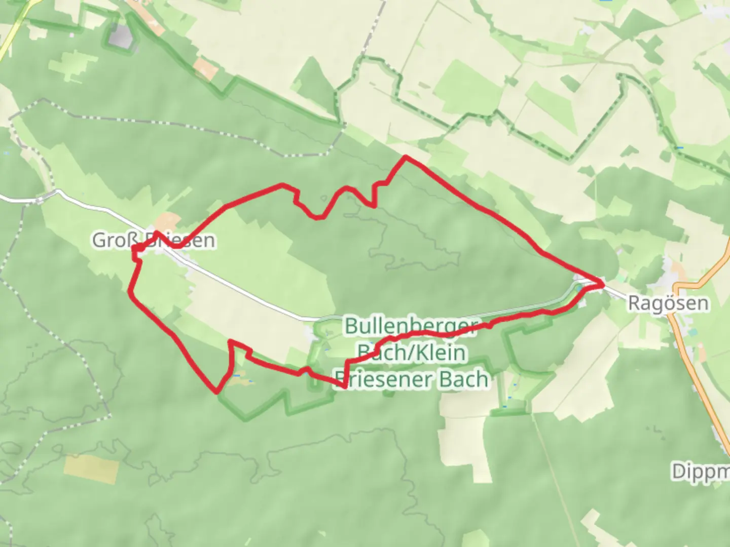 An image depicting the trail Grob Briesen and Bullenberg Loop and its surrounding area.