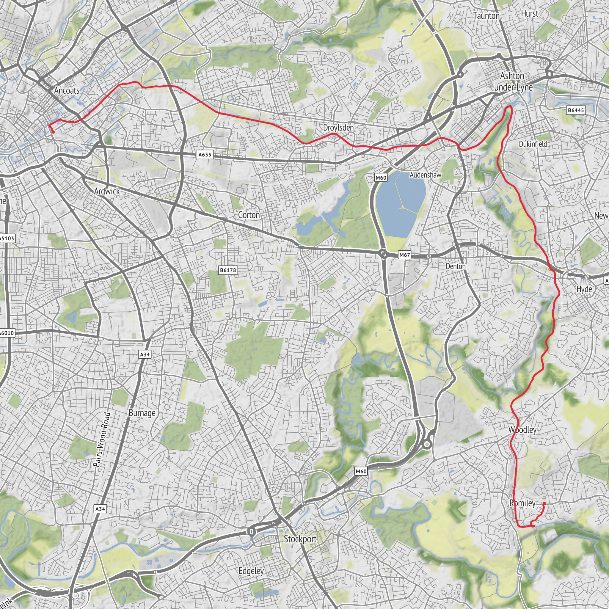 Romiley to Manchester - Steel Cotton Rail Trail Final Leg mobile static map