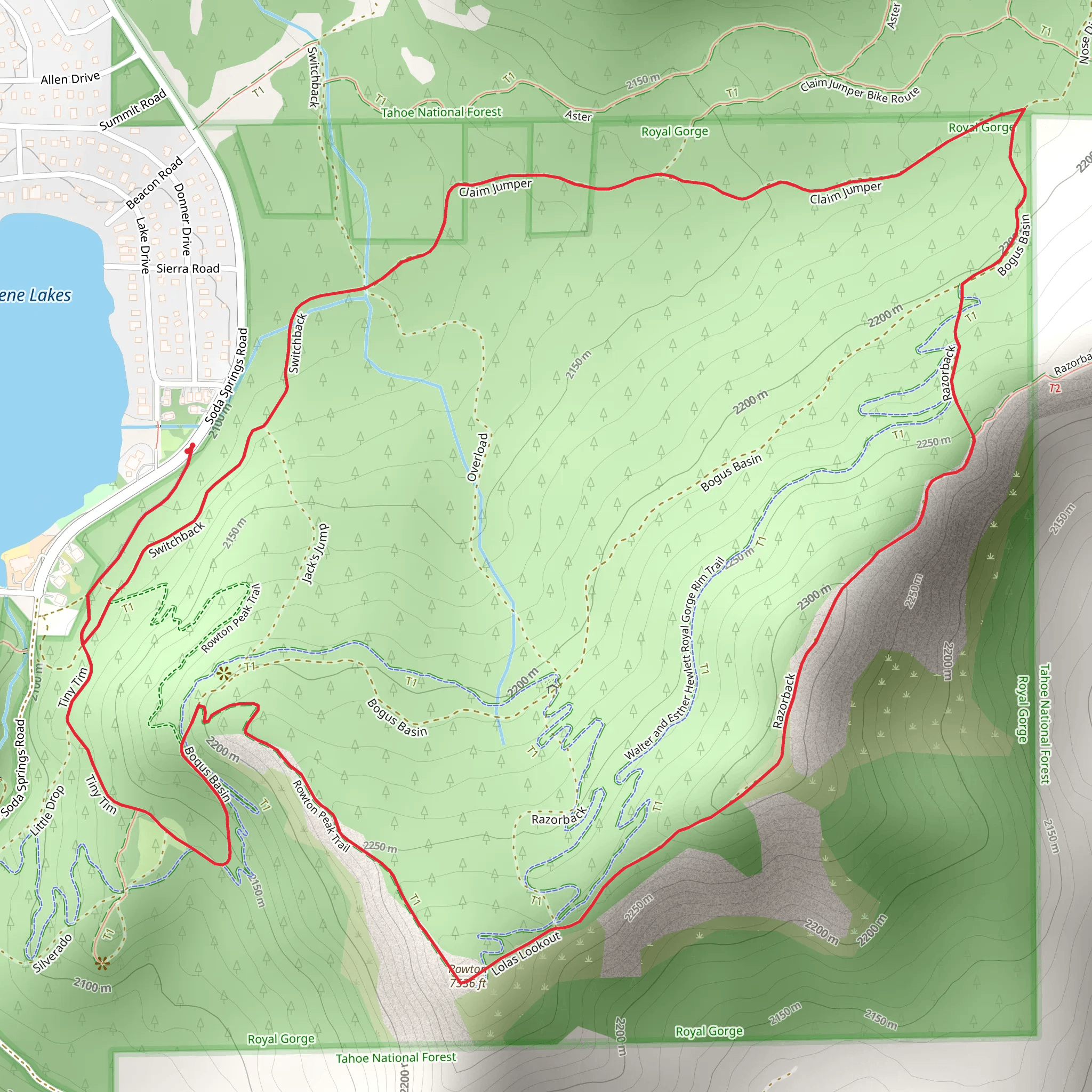 Switchback, Razorback and Tiny Tim Loop mobile static map
