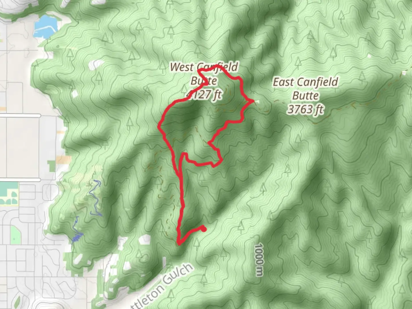 An image depicting the trail West Canfield Butte Loop and its surrounding area.