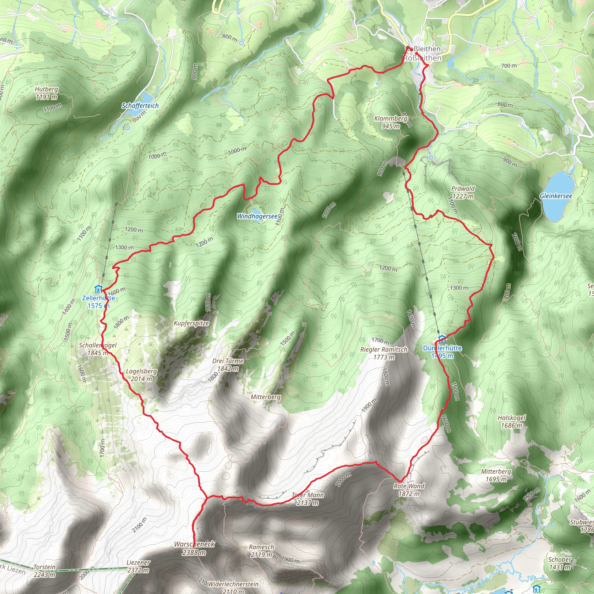 Warscheneck via Rossleithen - Dümlerhütte - Warscheneck - Zellerhütte – Rossleithen mobile static map