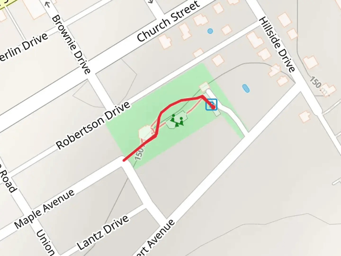 An image depicting the trail Lions Park Walk and its surrounding area.