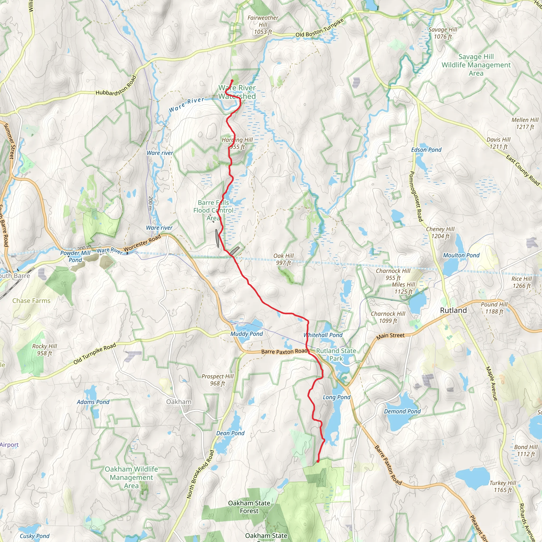 Harding Hill and Long Pond via Midstate Trail mobile static map