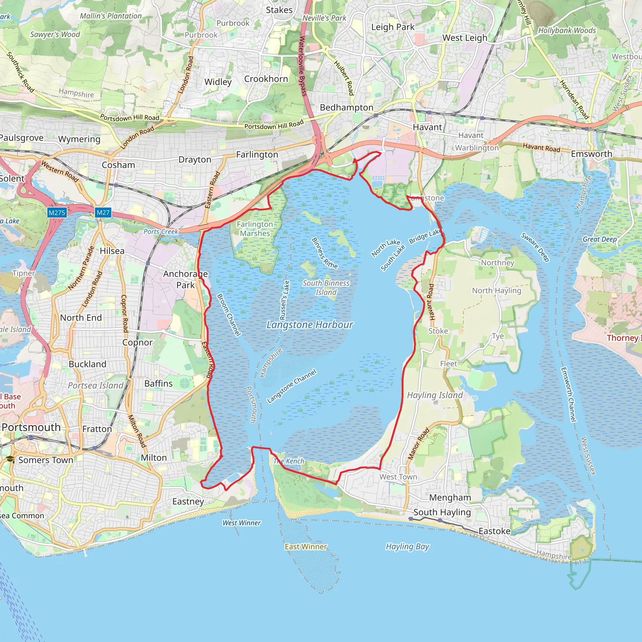 Swan Lake, Farlington Marshes Nature Reserve and Chalkdock Lake Loop mobile static map