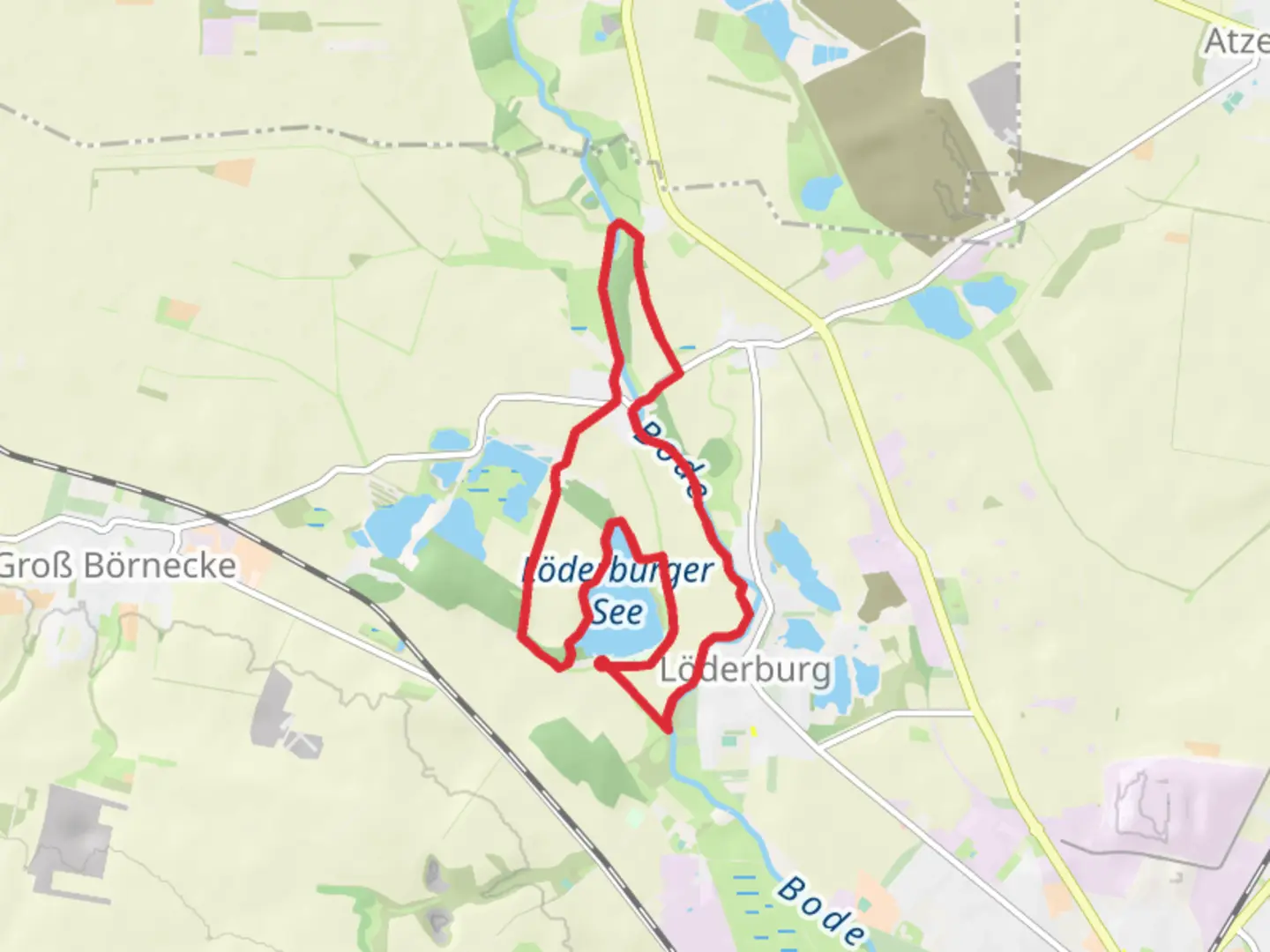 An image depicting the trail Löderburger See Loop and its surrounding area.