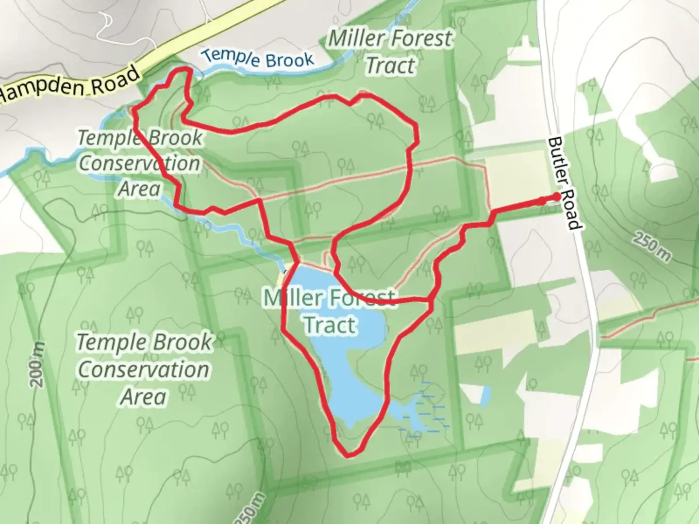 An image depicting the trail Lunden Pond from Butler Road and its surrounding area.
