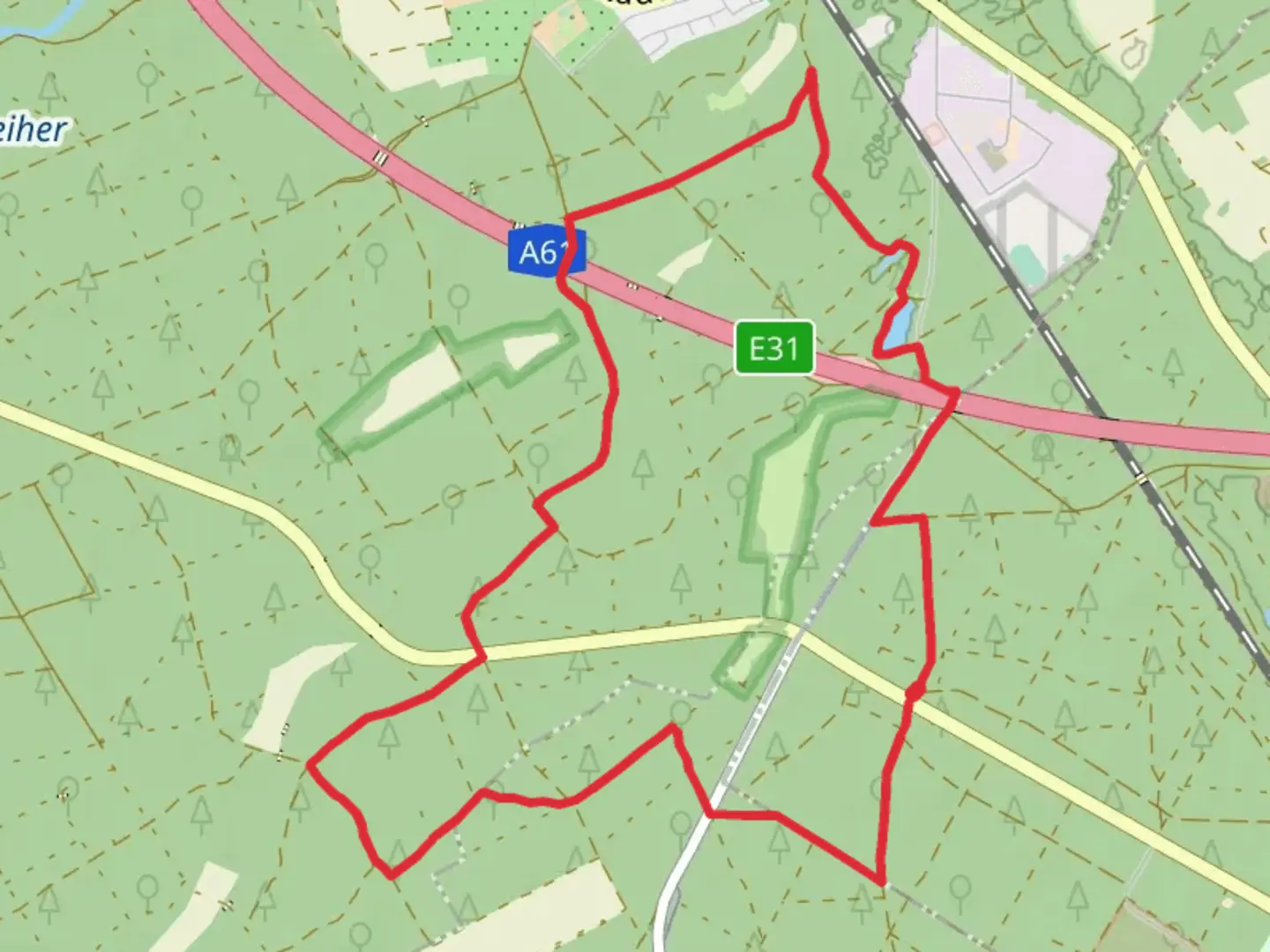 An image depicting the trail Mittellache Weiher via Schifferstadter Weg and Rehschlagweg and its surrounding area.