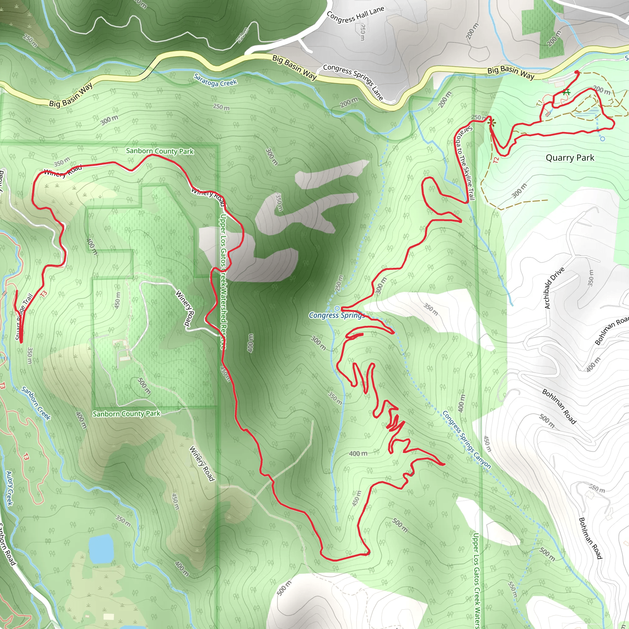 Saratoga to The Skyline Trail mobile static map