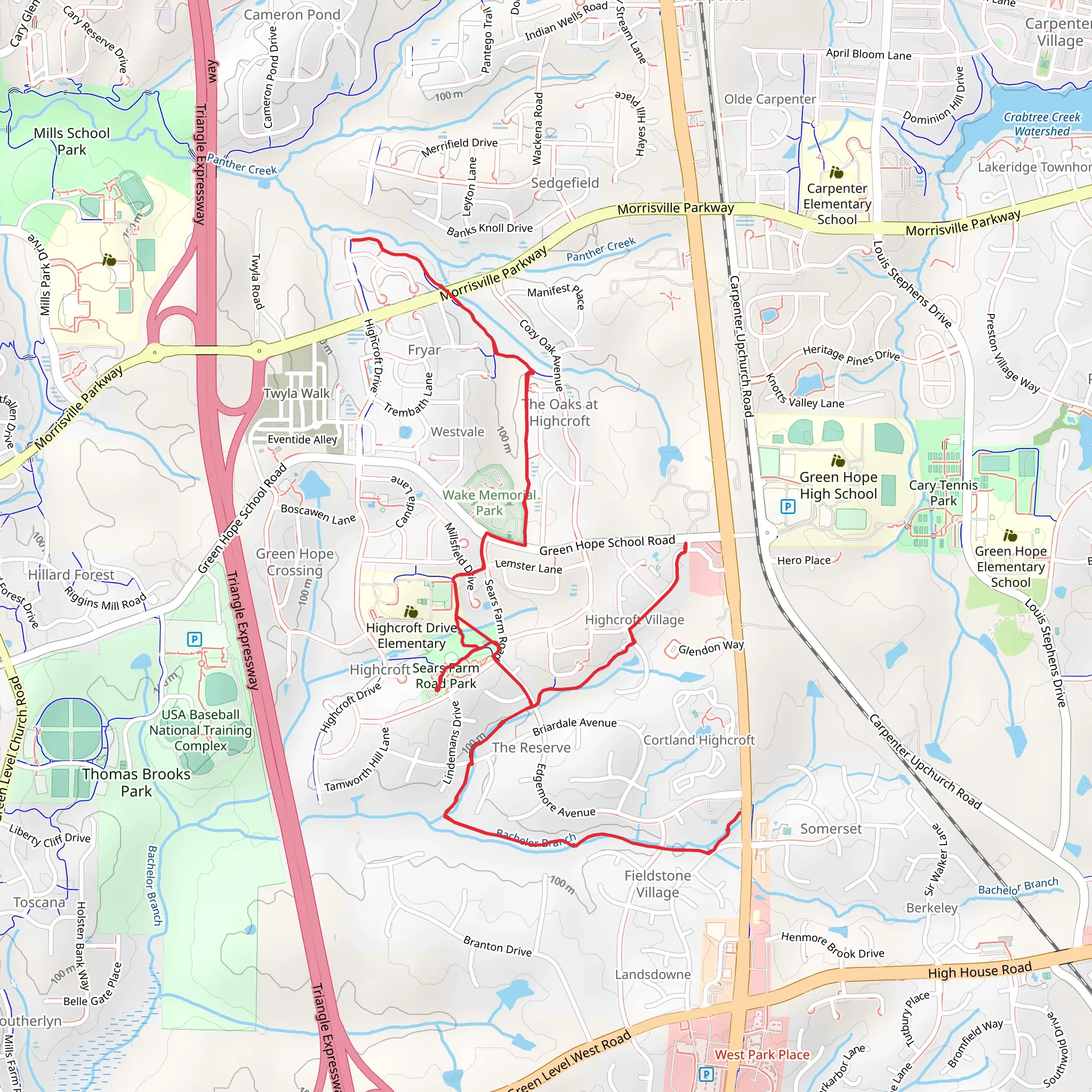 Batchelor Branch Greenway and Green Hope School Greenway mobile static map