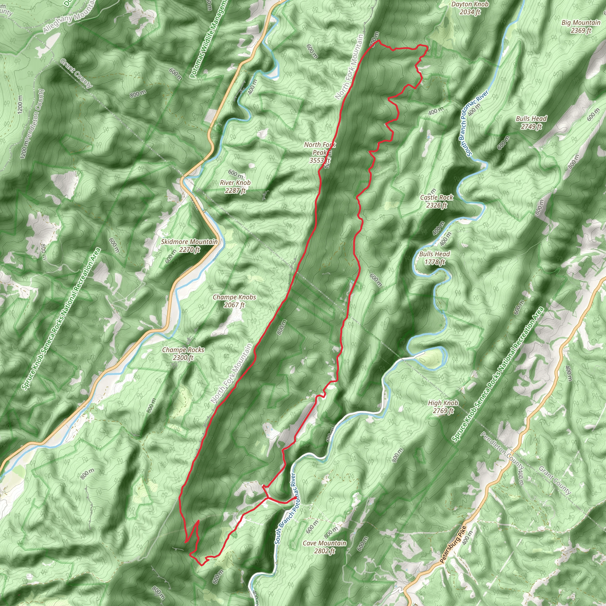 North Fork Mountain Trail and Smoke Hole Road Loop mobile static map
