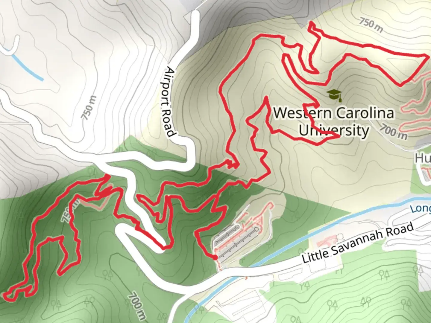 An image depicting the trail Gribble Gap - Upper and Lower Long Branch Loop and its surrounding area.