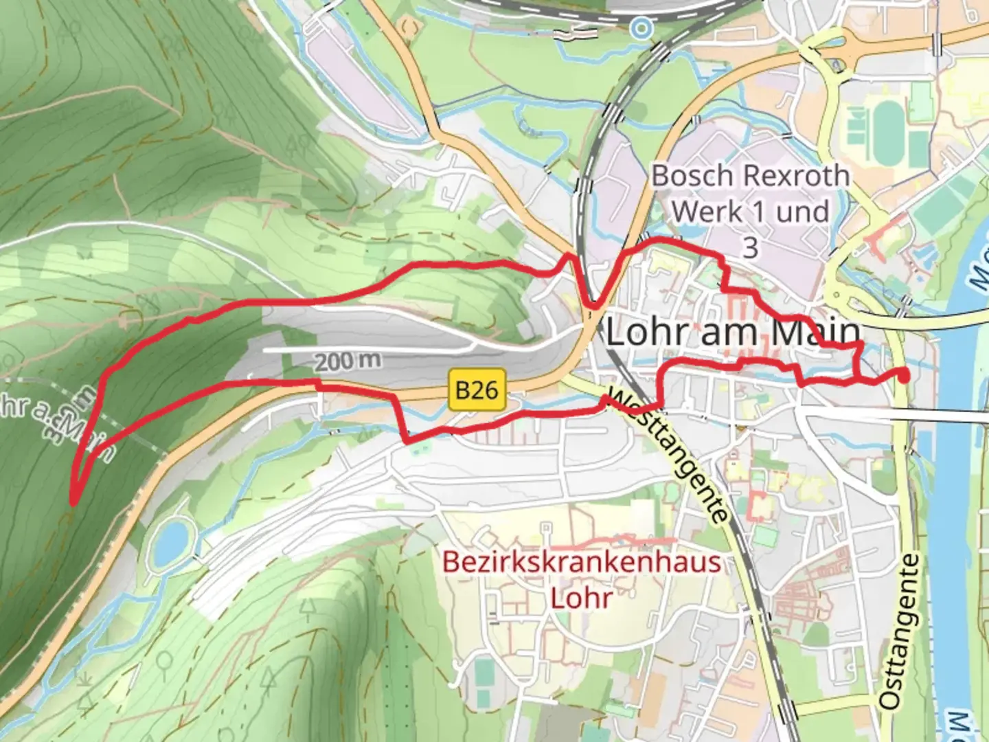 An image depicting the trail Kulturweg Lohr and its surrounding area.