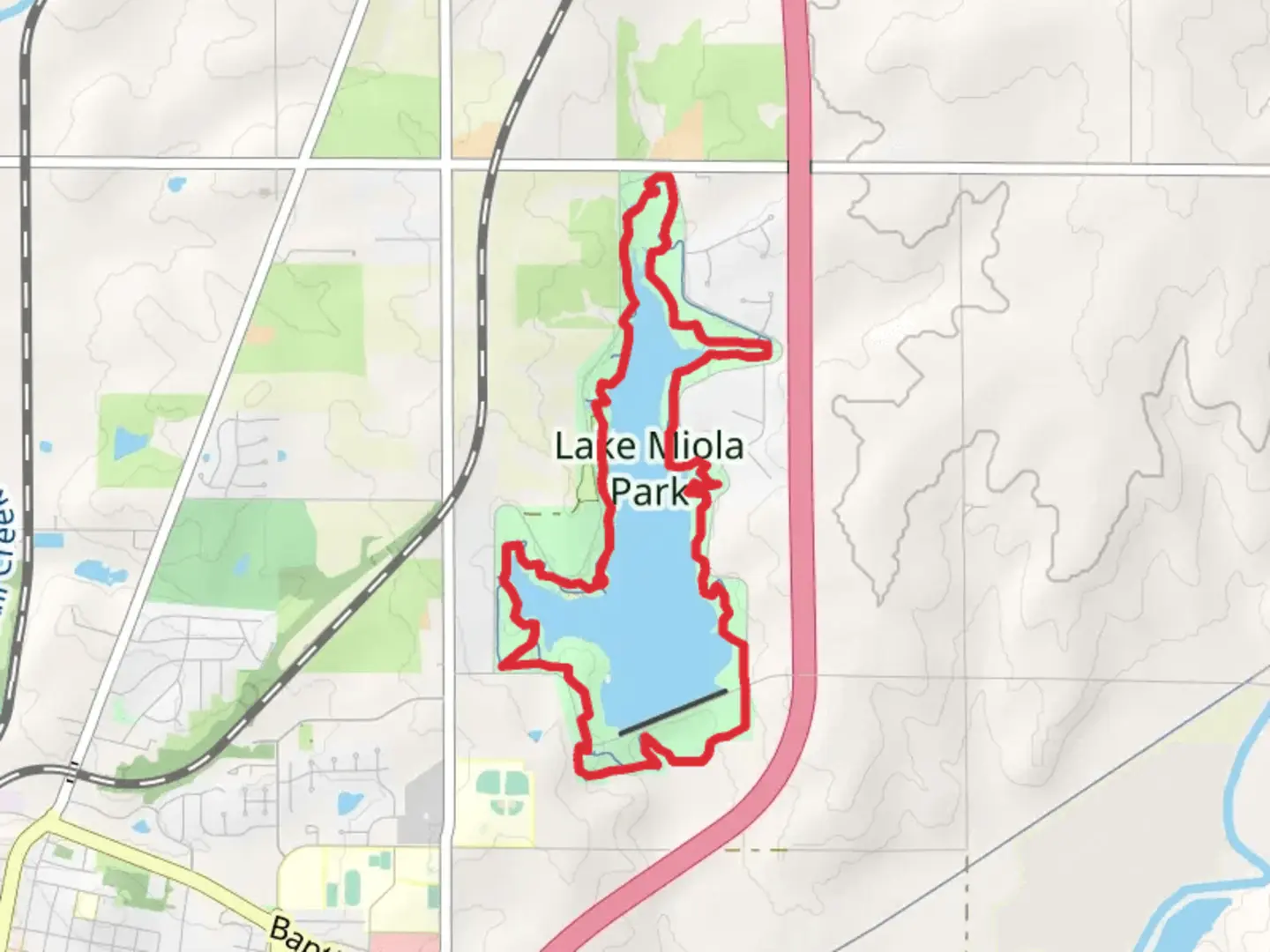 An image depicting the trail Miola Lake Loop and its surrounding area.
