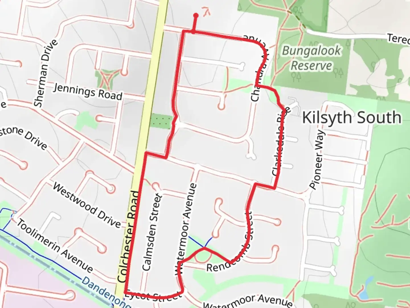 An image depicting the trail Bungalook Walking Route and its surrounding area.