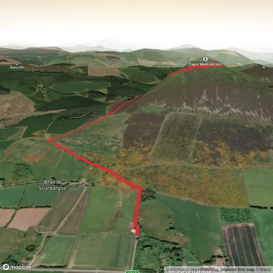 An image depicting the trail Tap o' Noth Hill Fort and its surrounding area.