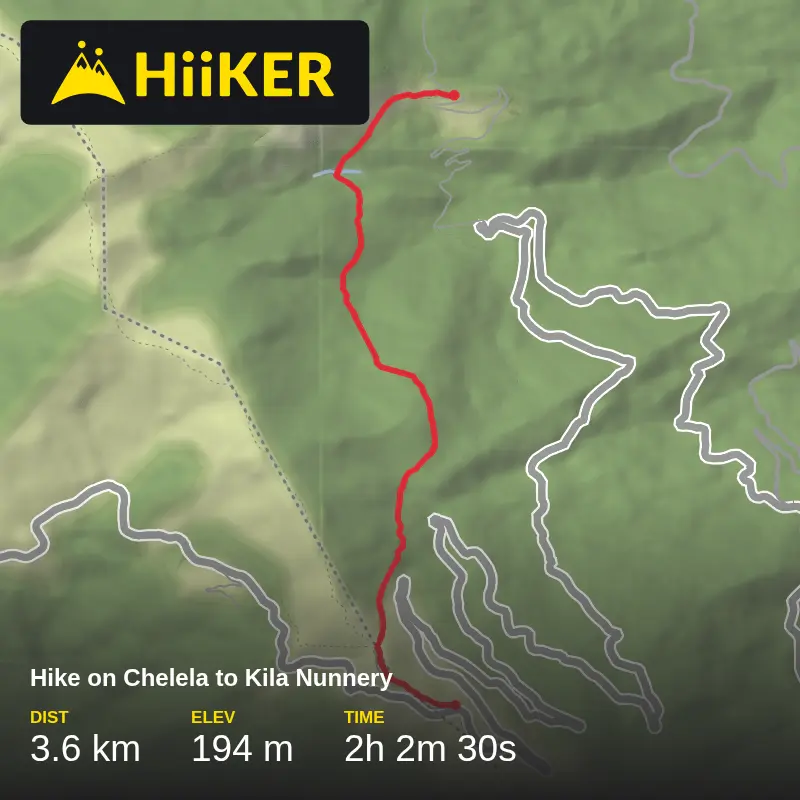 A map preview of the recording Hike on Chelela to Kila Nunnery.