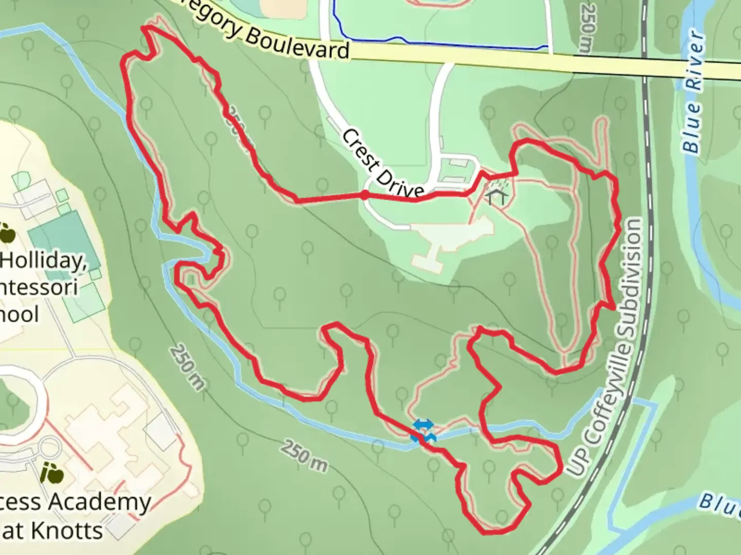 An image depicting the trail Crest Drive Loop - South and its surrounding area.