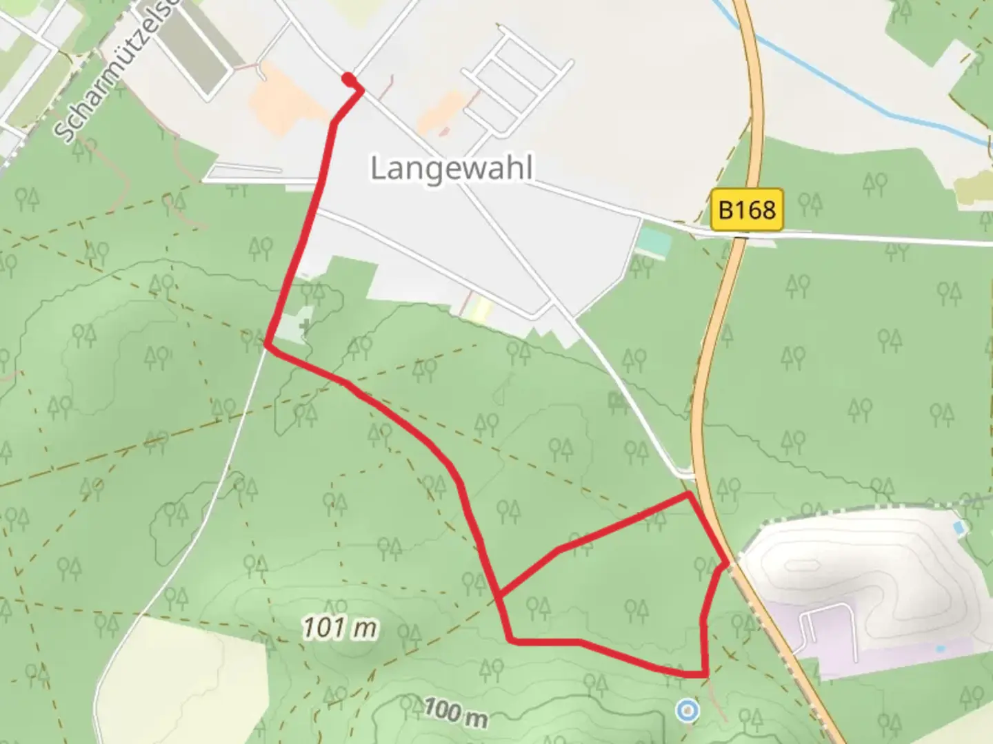 An image depicting the trail Langewahl Loop and its surrounding area.