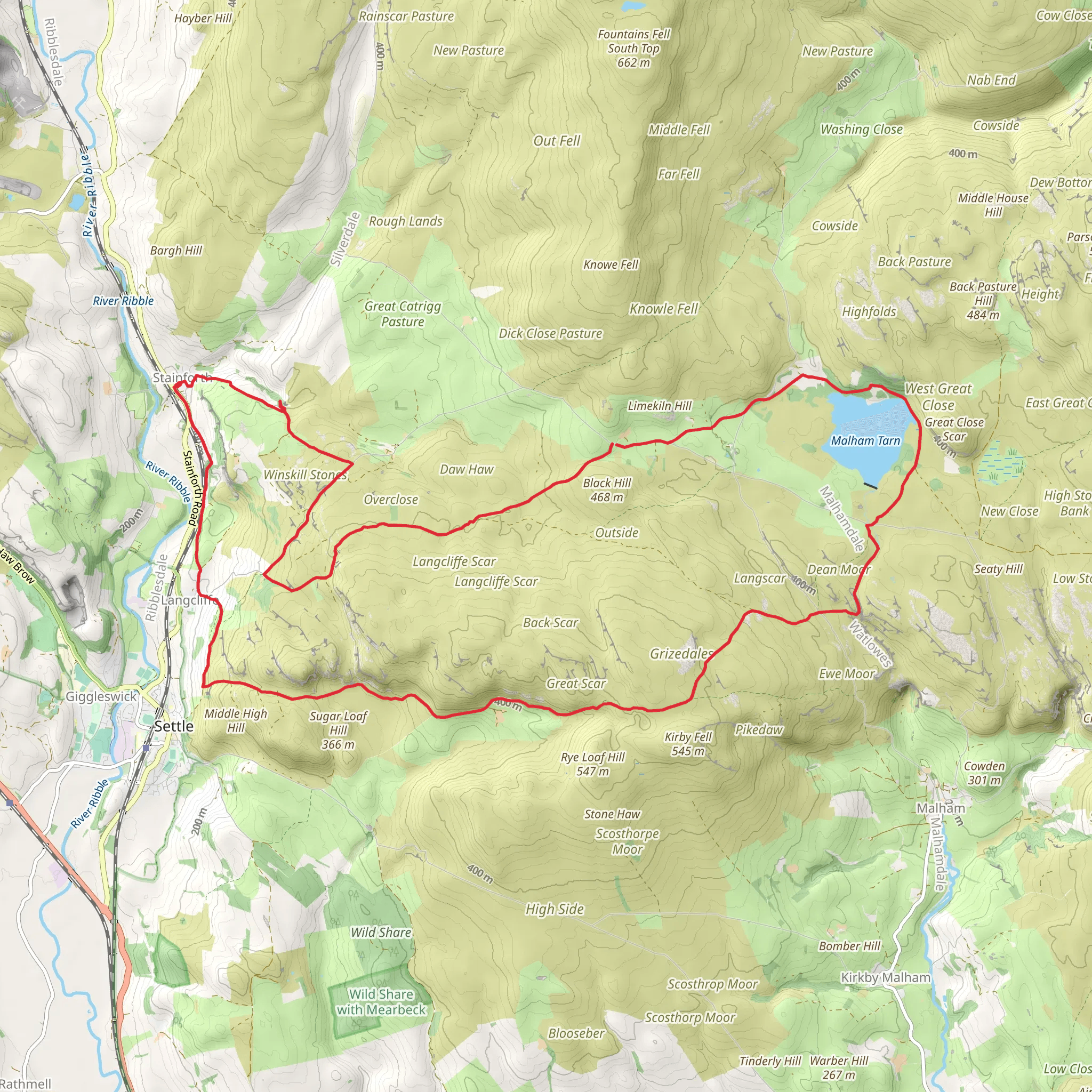 Attermire Scar and Malham Tarn from Stainforth mobile static map