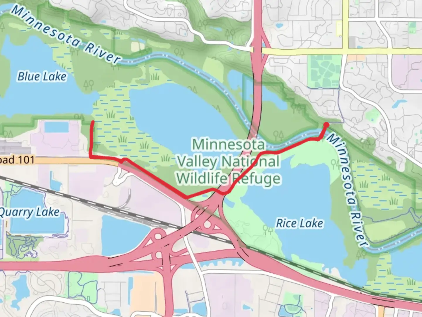 An image depicting the trail Minnesota Valley State Trail Out and Back and its surrounding area.