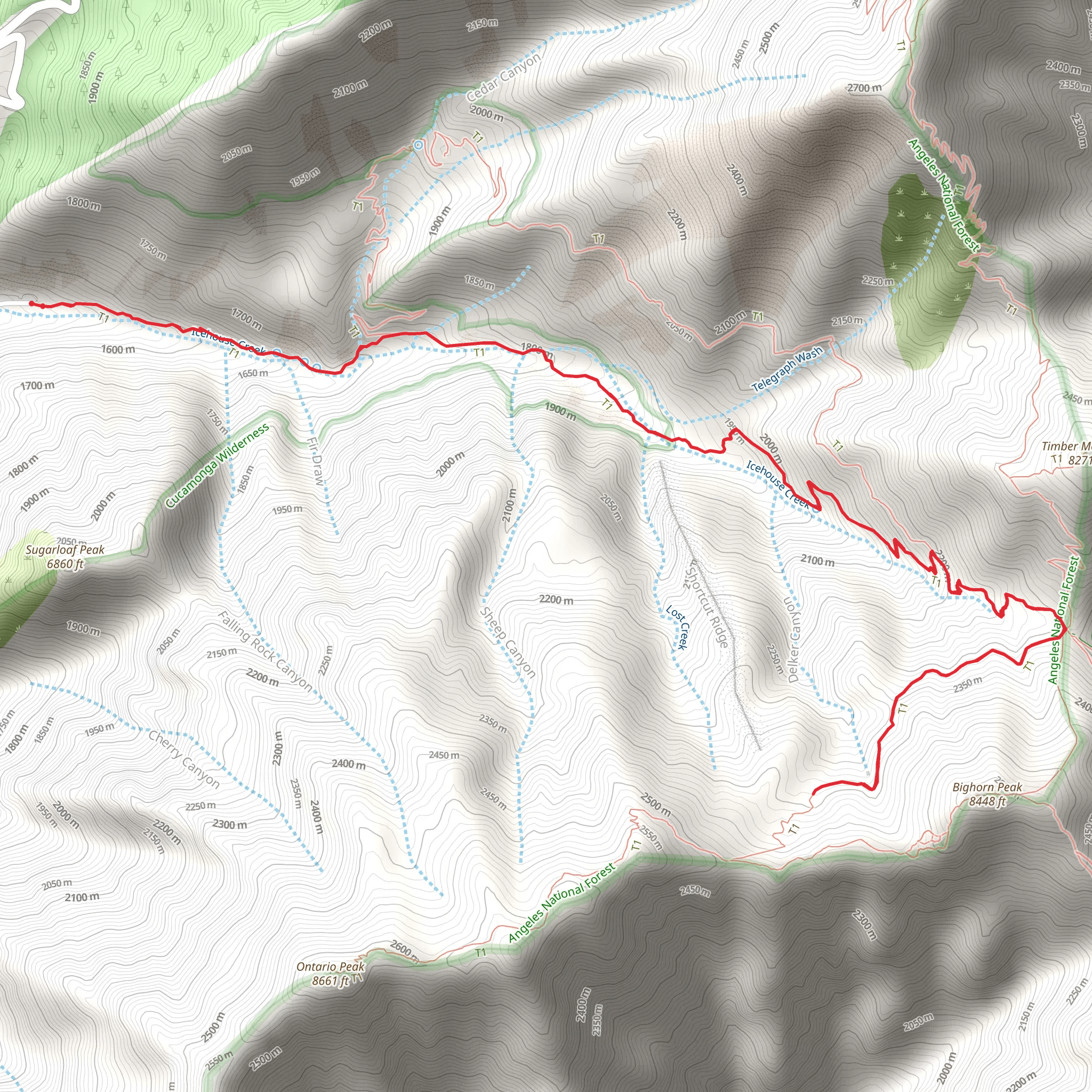 Kelly Camp via Icehouse Canyon Trail mobile static map