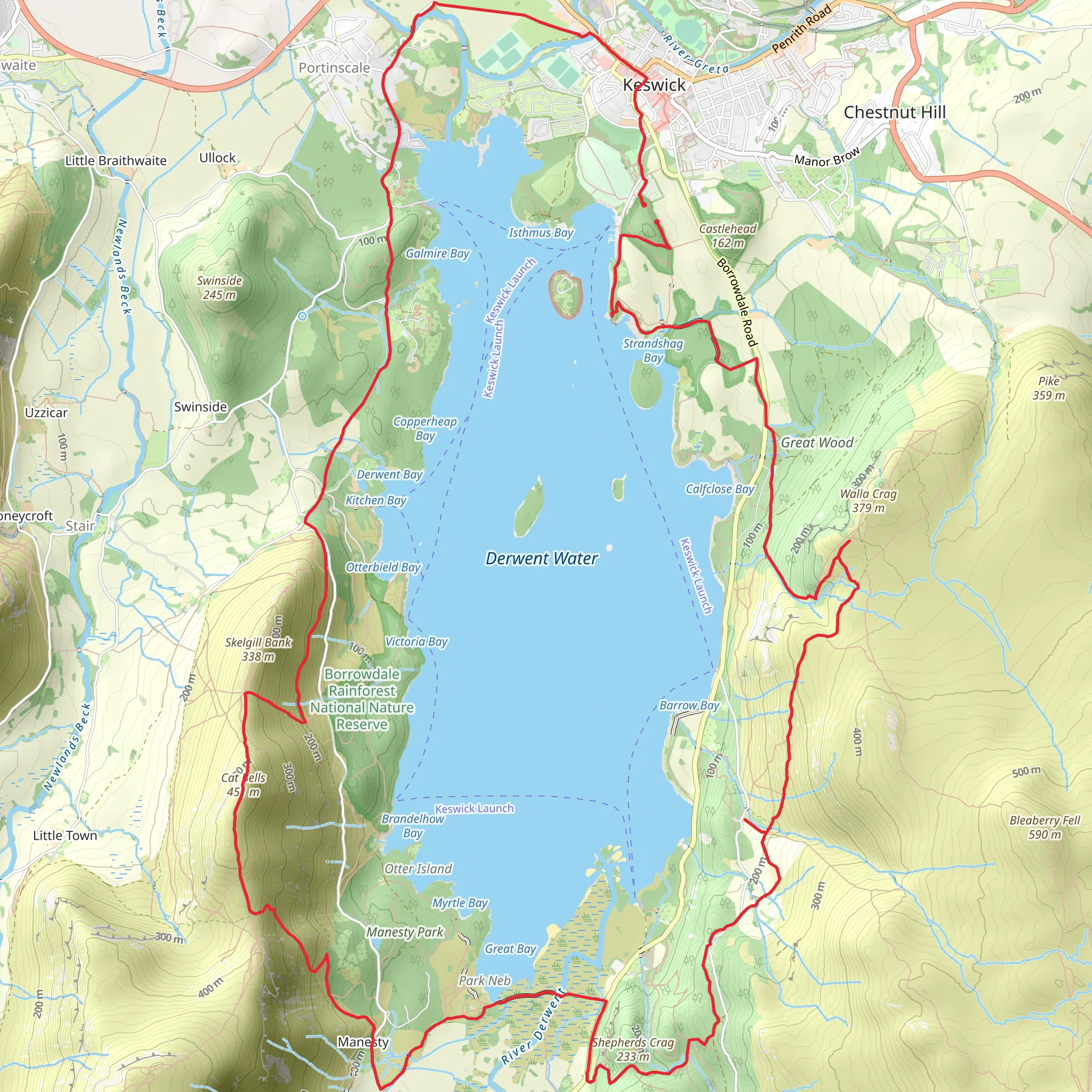 Hike from Cumberland around Derwentwater mobile static map