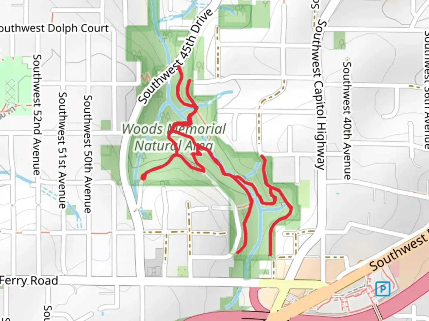 An image depicting the trail Southwest Wood Parkway, Zig Zag Trail and Woods Creek Trail and its surrounding area.