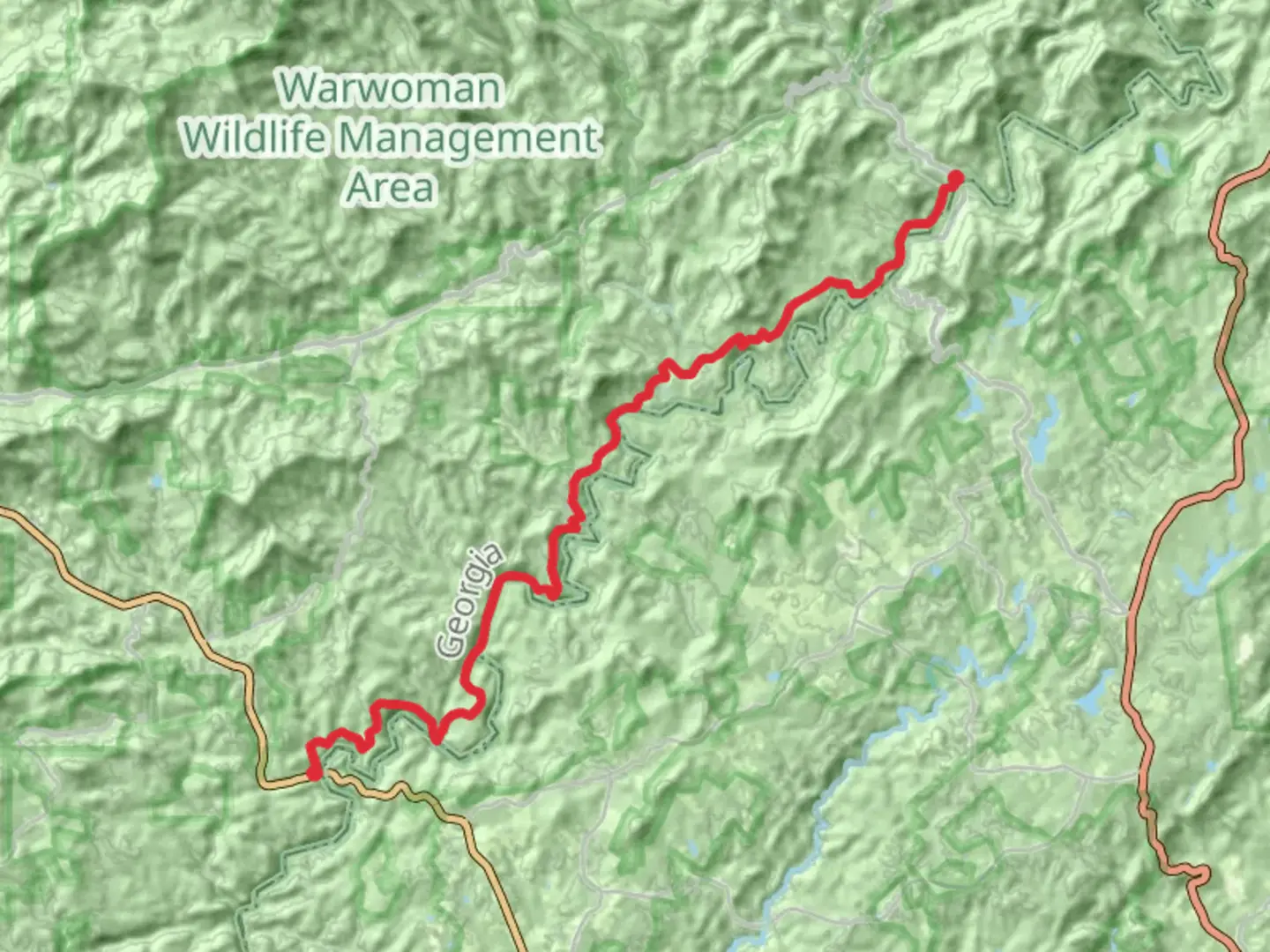 An image depicting the trail Chattooga River Trail from Highlands Highway and its surrounding area.