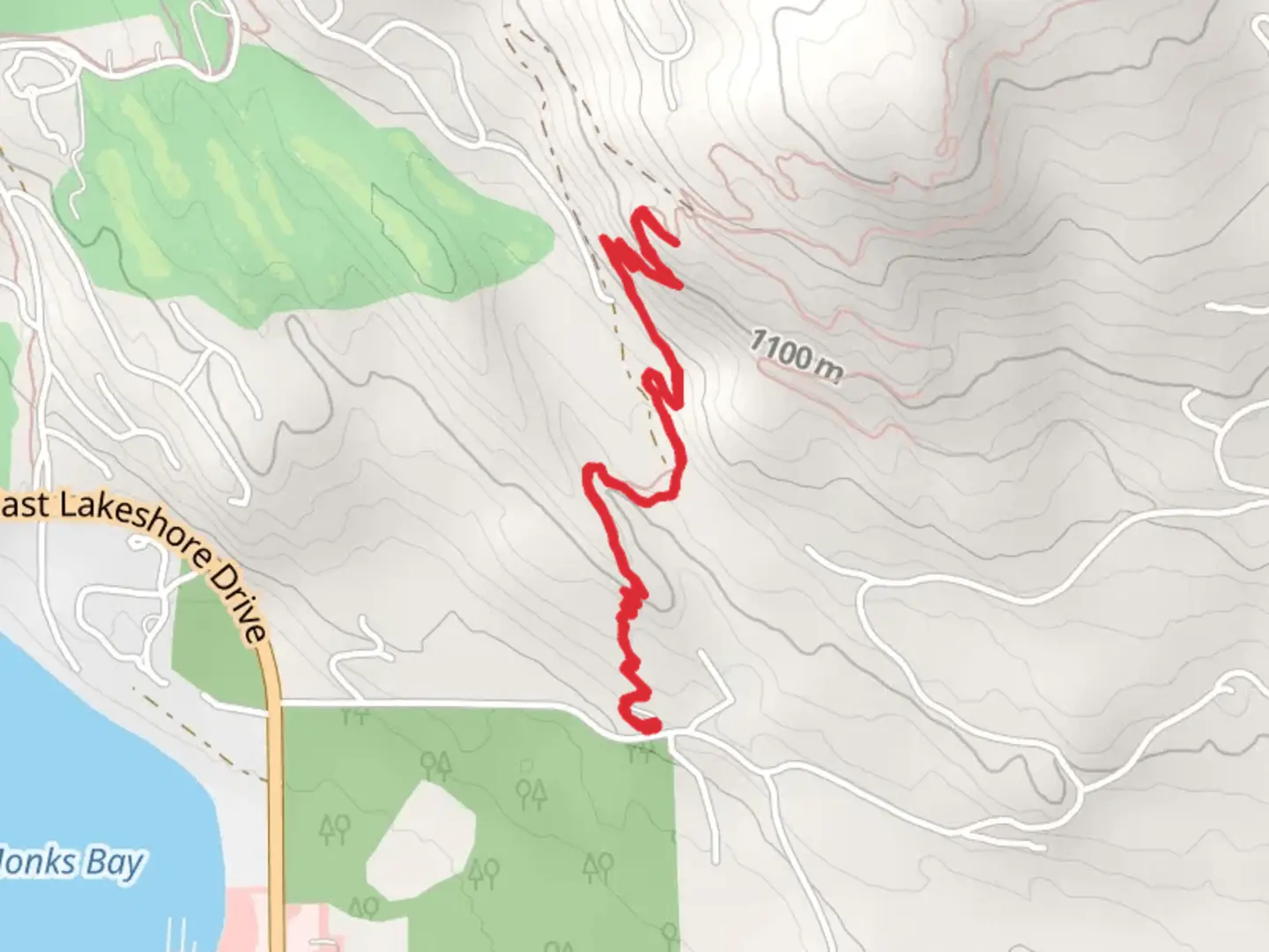 An image depicting the trail Placemark Out and Back and its surrounding area.