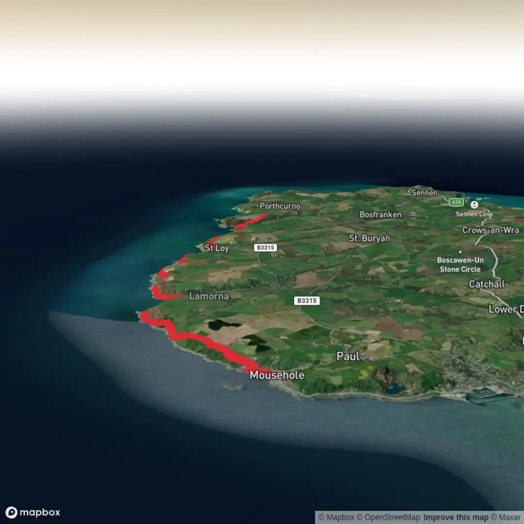 An image depicting the trail Mousehole to Treen and its surrounding area.