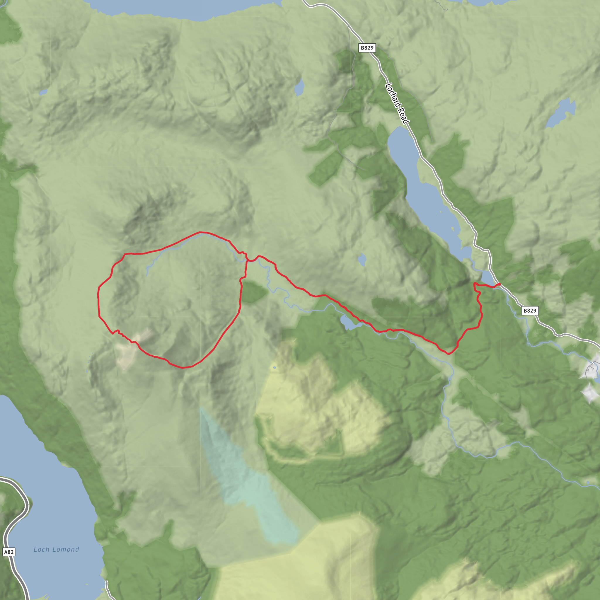 Loch Dubh, Ben Lomond and Gualann Caorainn Achaidh Loop from Loch Dhu mobile static map