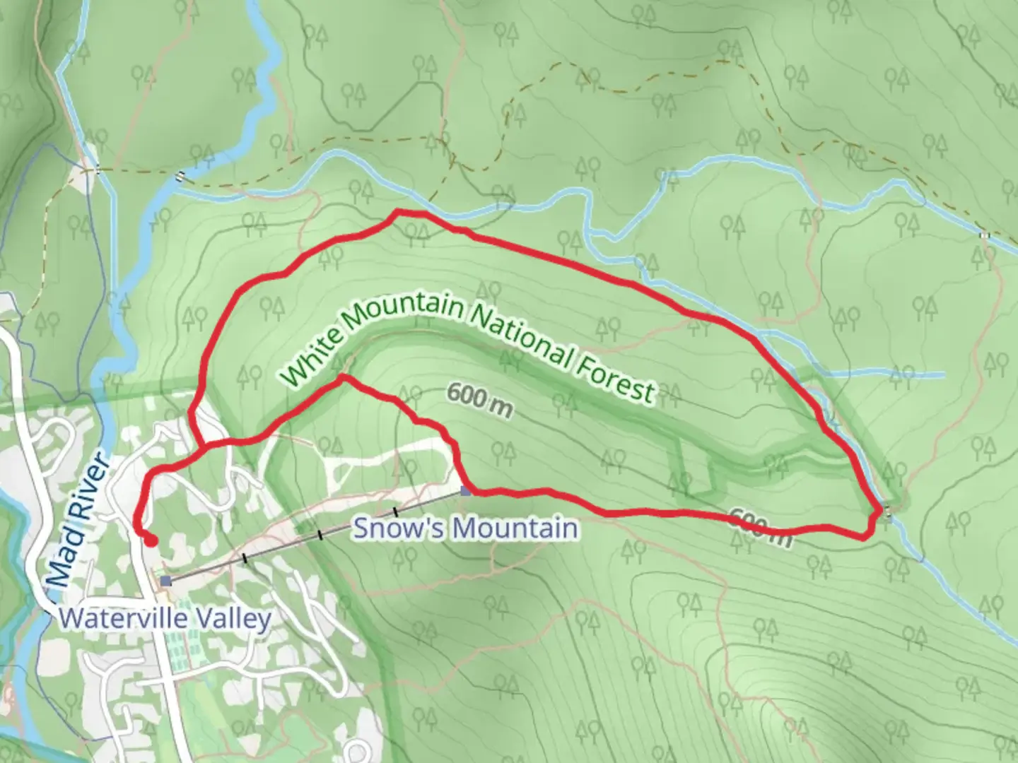 An image depicting the trail Cascade Brook from Upper Snow Mountain Trail and its surrounding area.