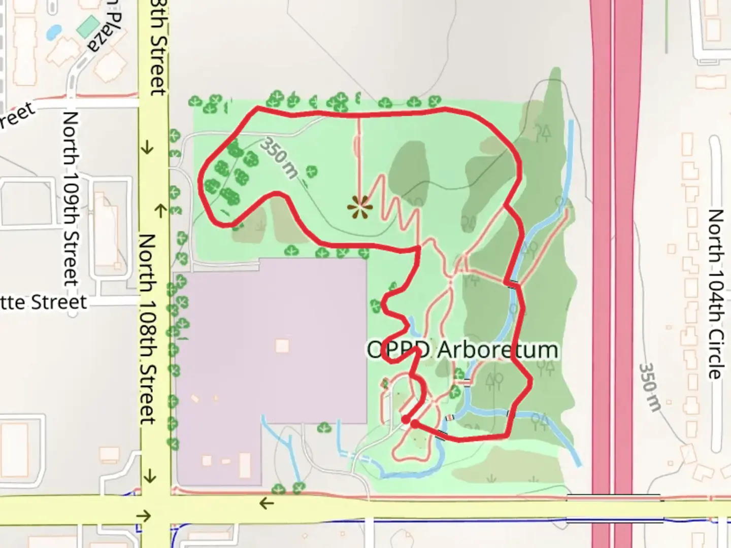 An image depicting the trail OPPD Arboretum Loop and its surrounding area.
