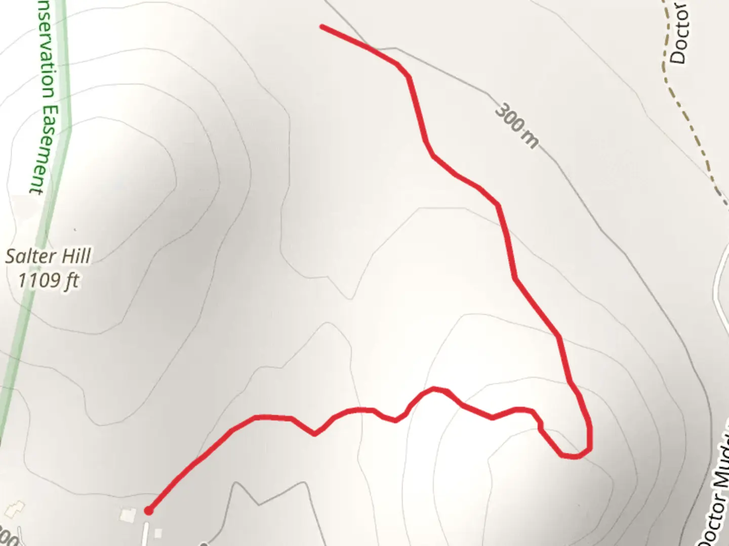 An image depicting the trail Salter Hill from Jenks Road and its surrounding area.