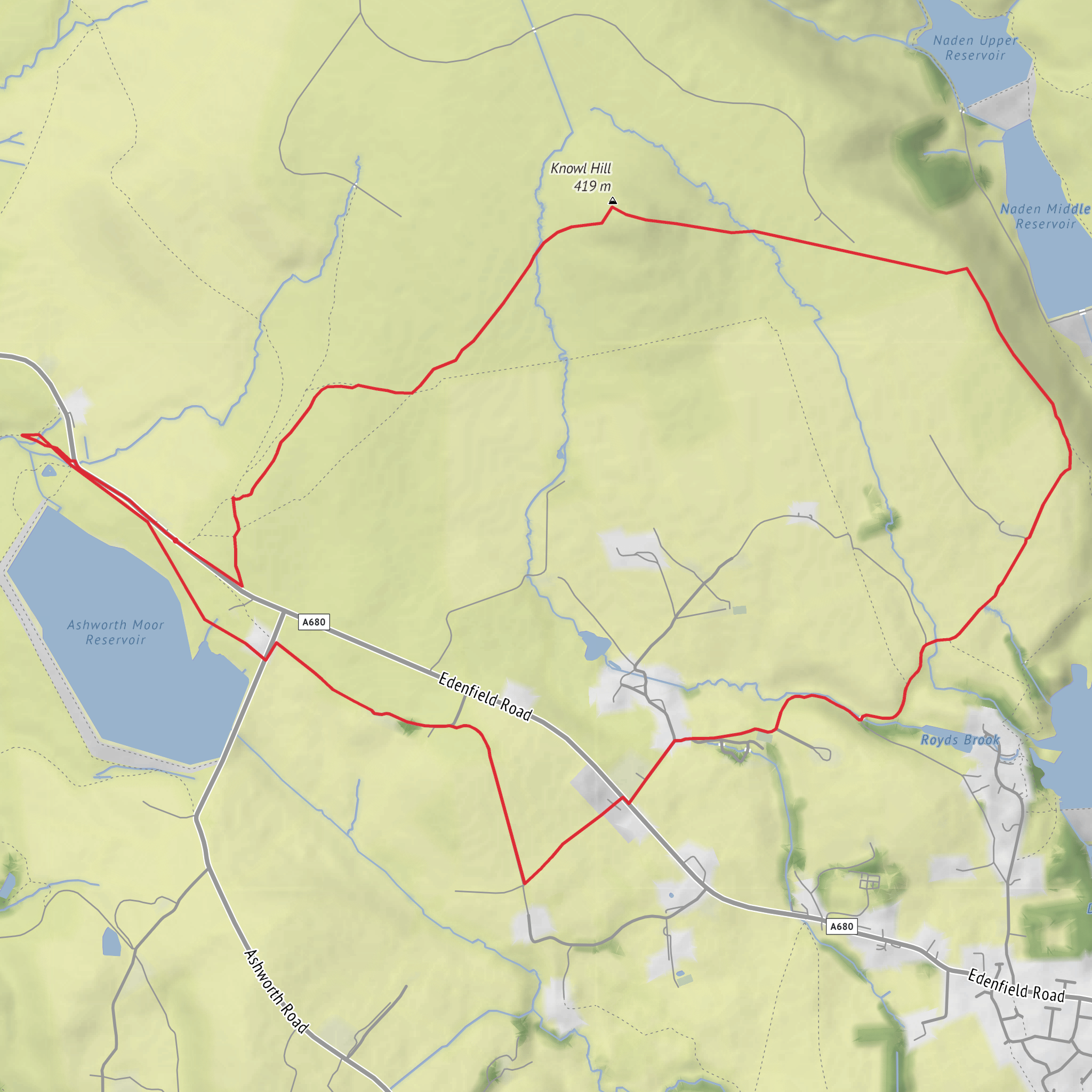 Owd Betts to Knowl Hill with Reservoir Views mobile static map