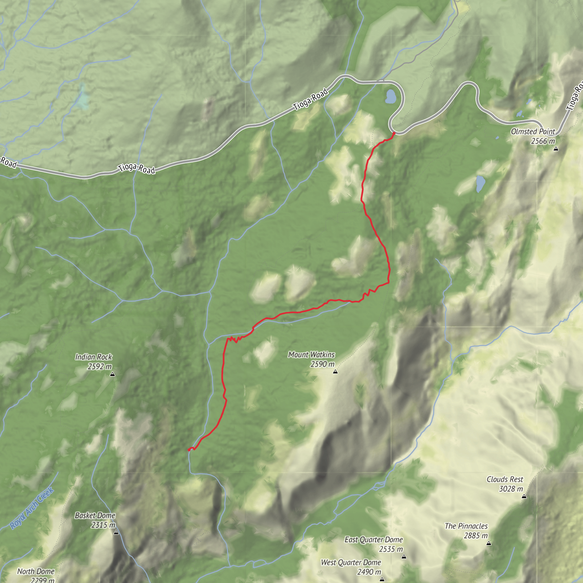 Yosemite National Park May Lake Trailhead to Snow Creek Bridge mobile static map