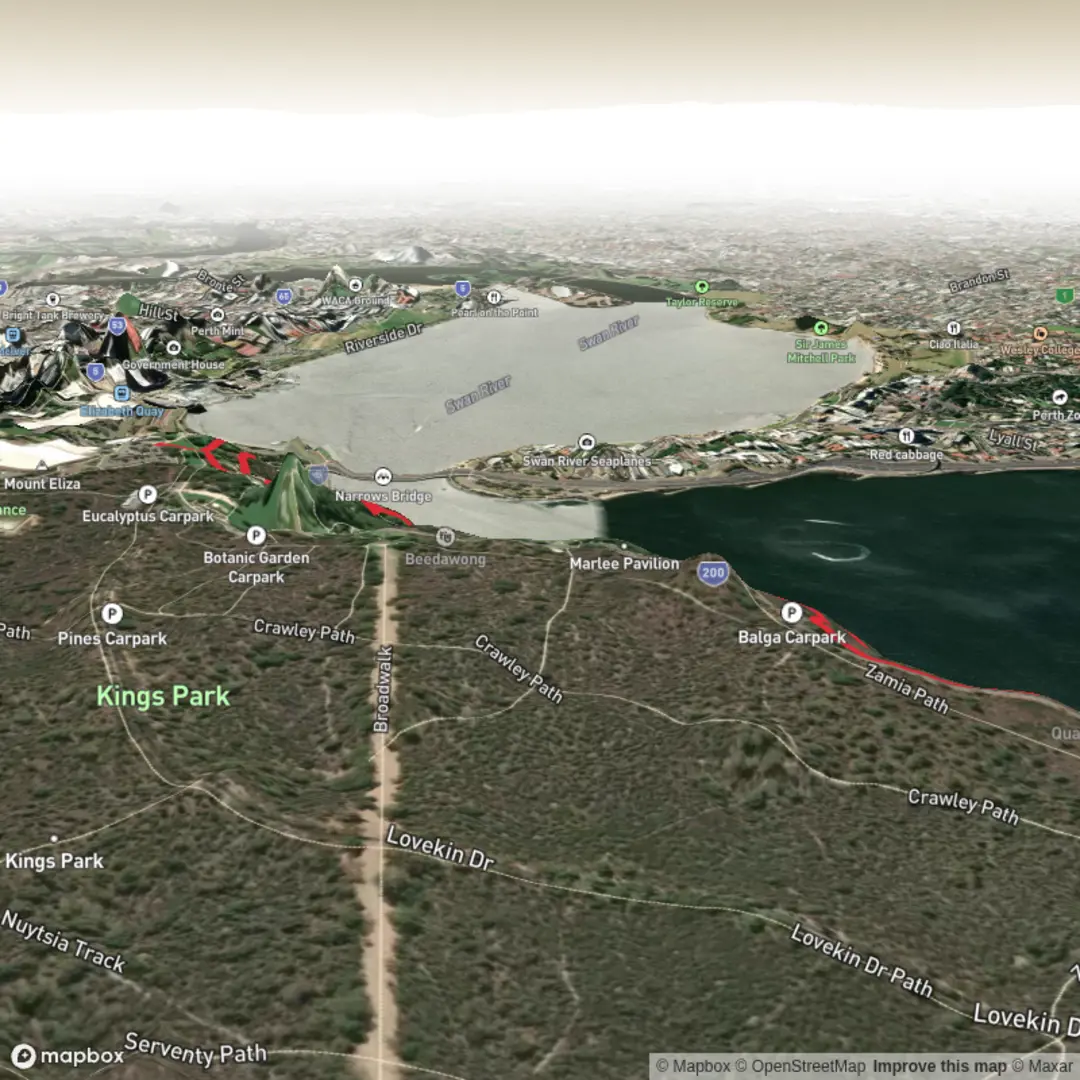 An image depicting the trail Law Walk Loop - Kings Park and its surrounding area.