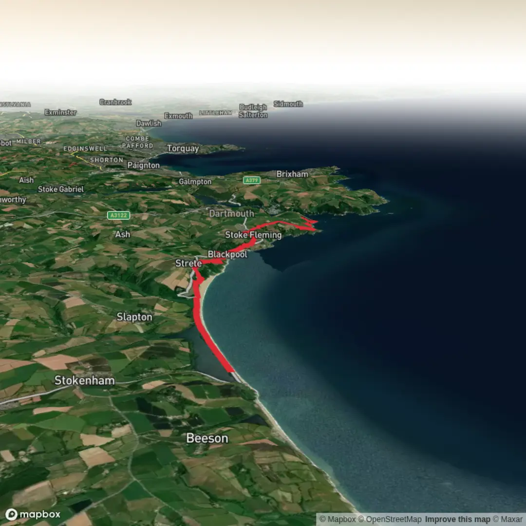 An image depicting the trail Torcross to Dartmouth and its surrounding area.