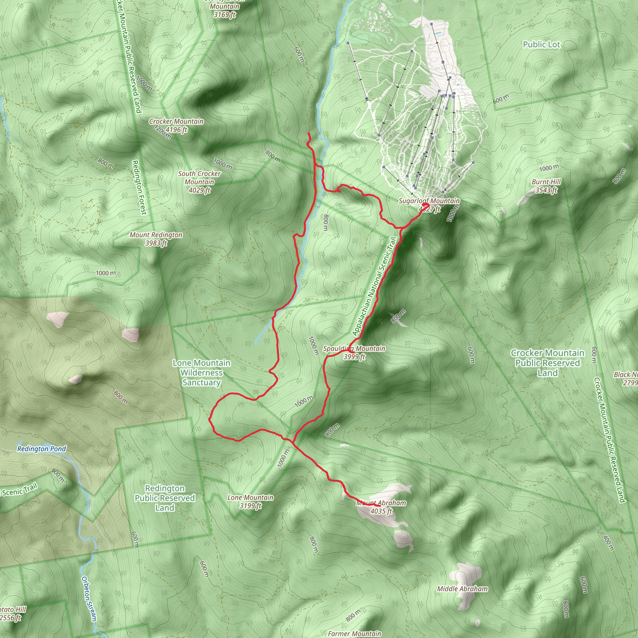 Sugarloaf Mountain and Spaulding Mountain Loop mobile static map