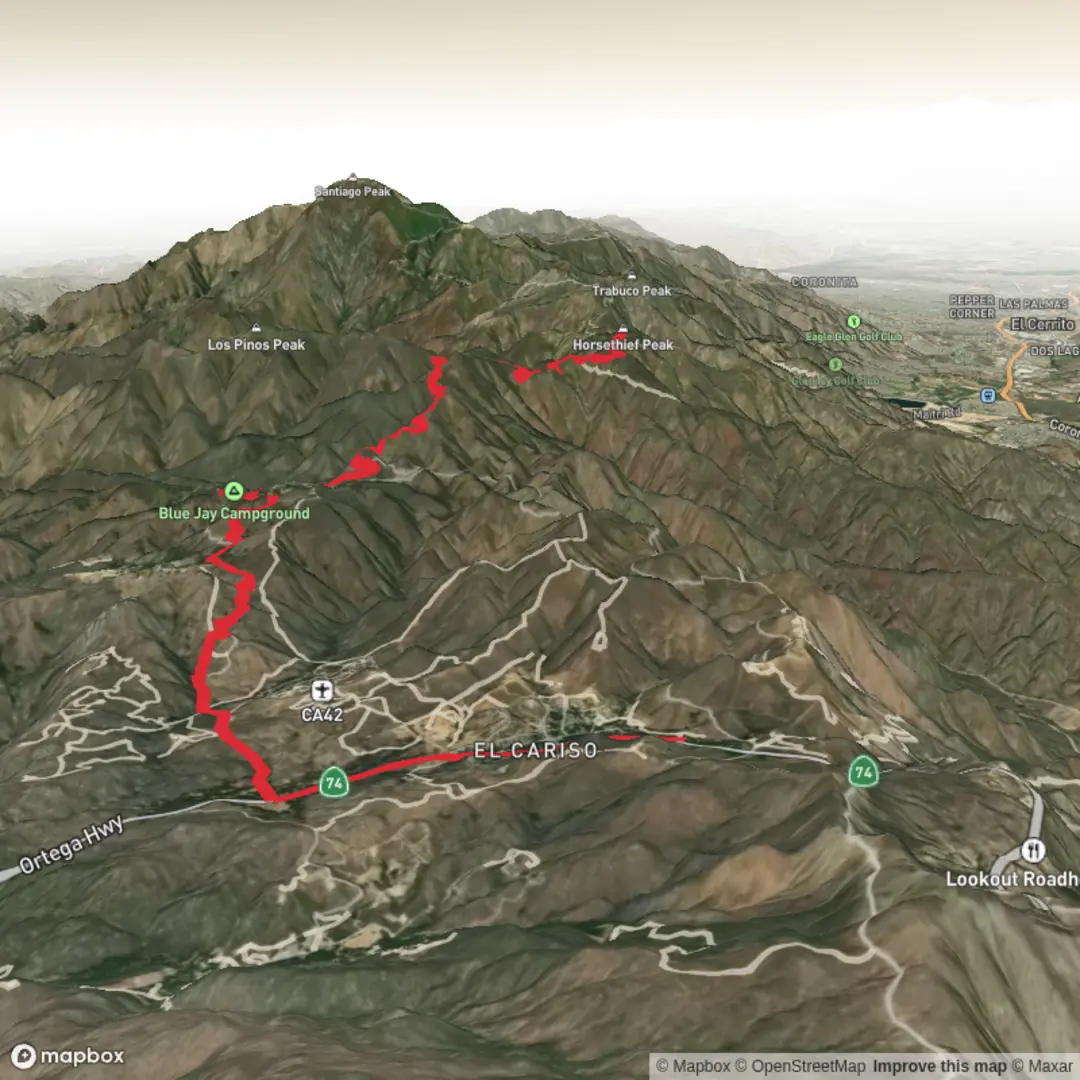An image depicting the trail El Cariso Campground - Horsethief Peak and its surrounding area.