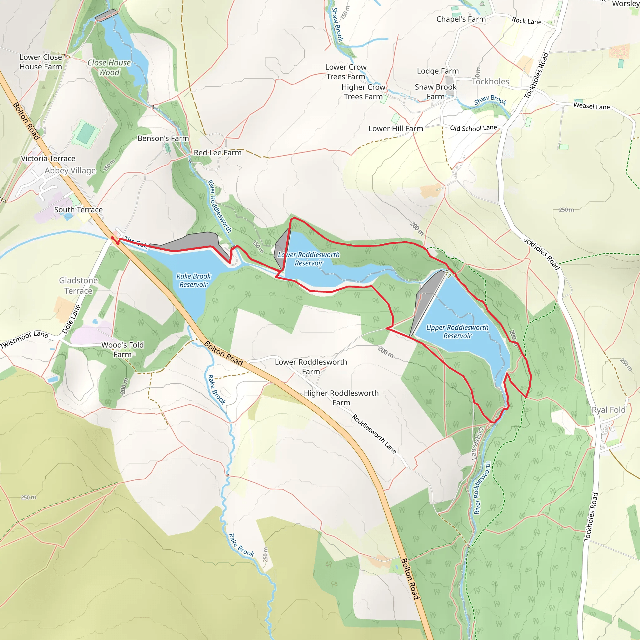 Rake Brook Reservoir, Lower Roddlesworth Reservoir and Upper Roddlesworth Reservoir Loop mobile static map