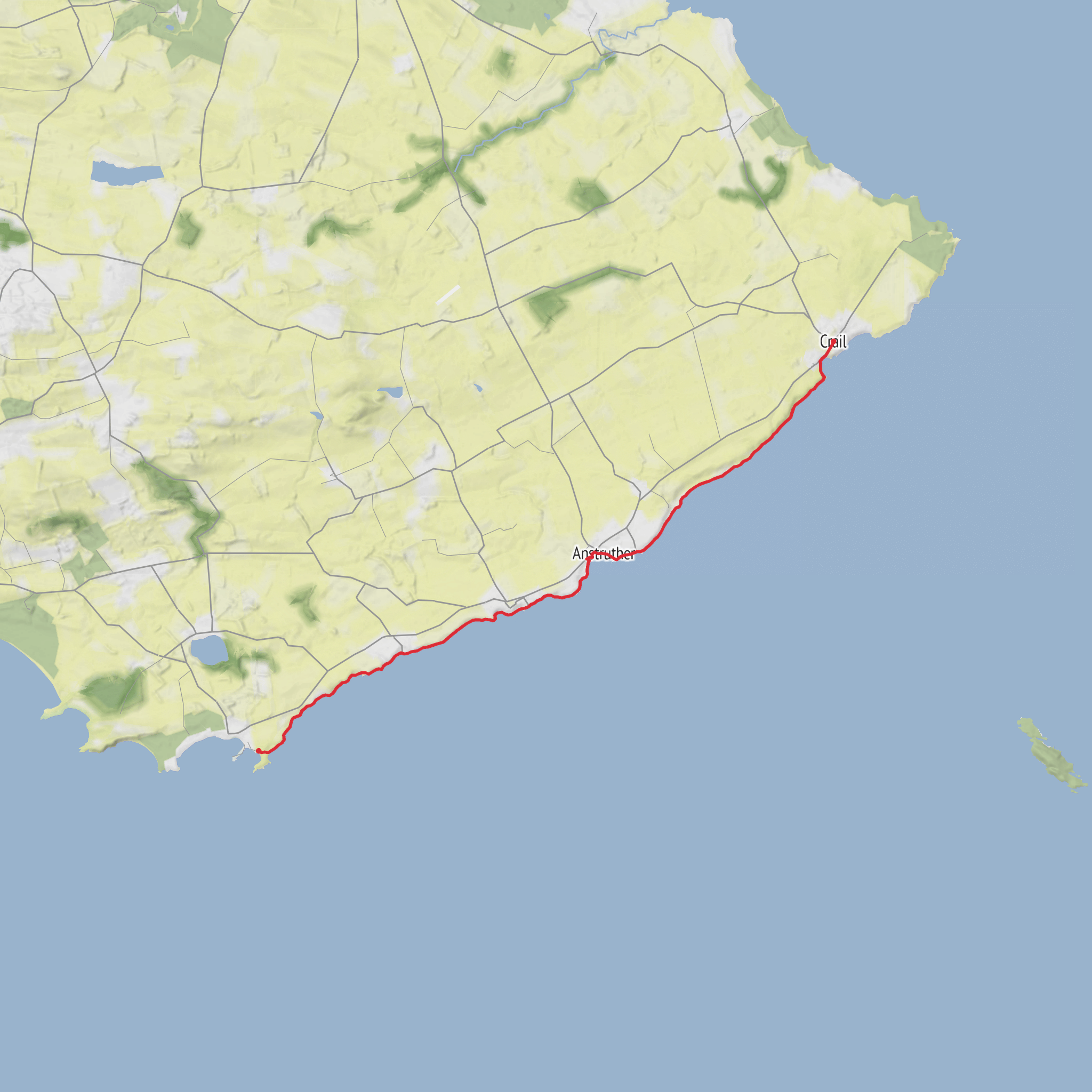 Elie Ness to Crail via Ardross Castle, Newark Castle and Caiplie Caves mobile static map