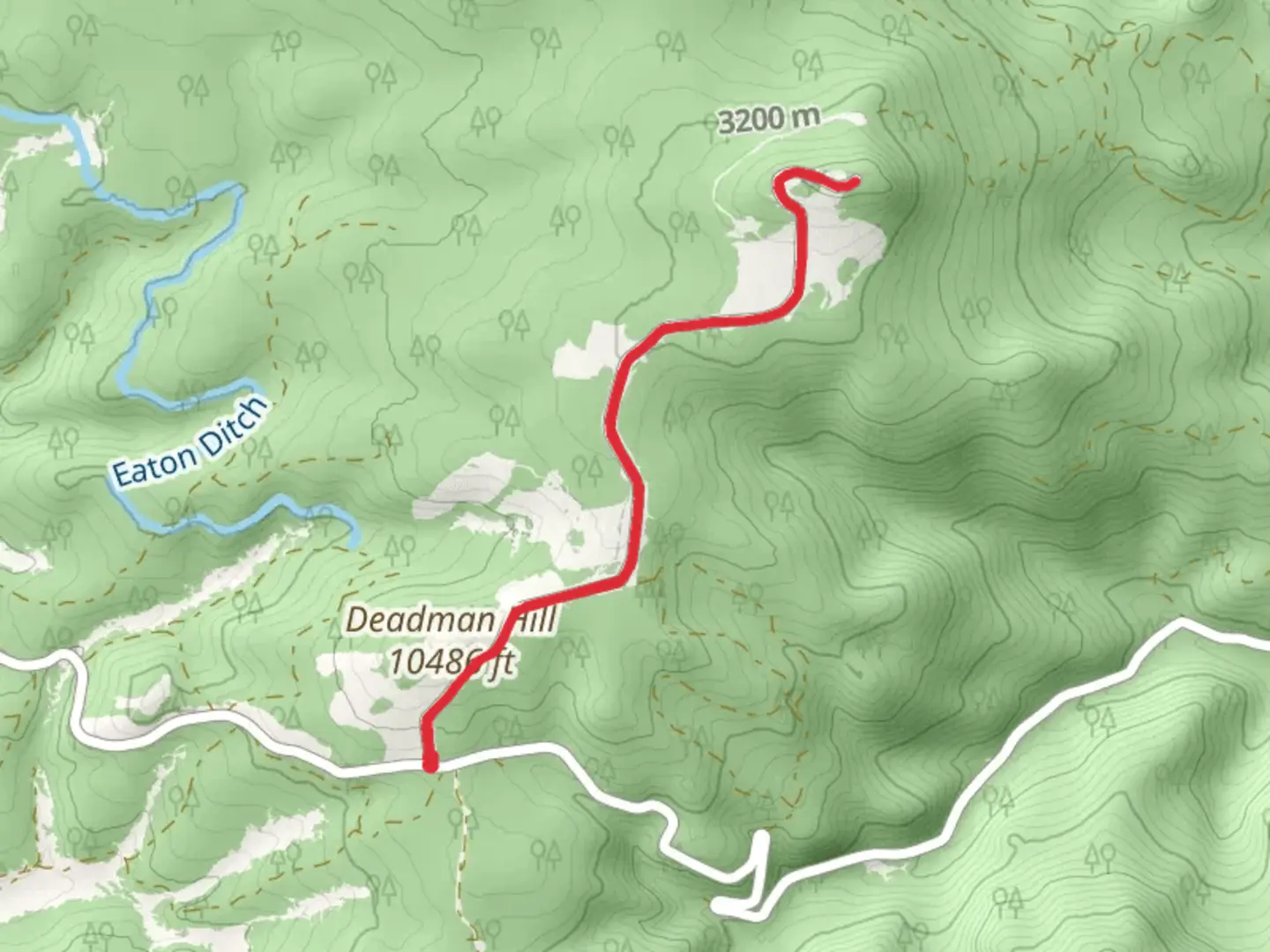 An image depicting the trail Deadman Hill via Dead Man Hill Road and its surrounding area.