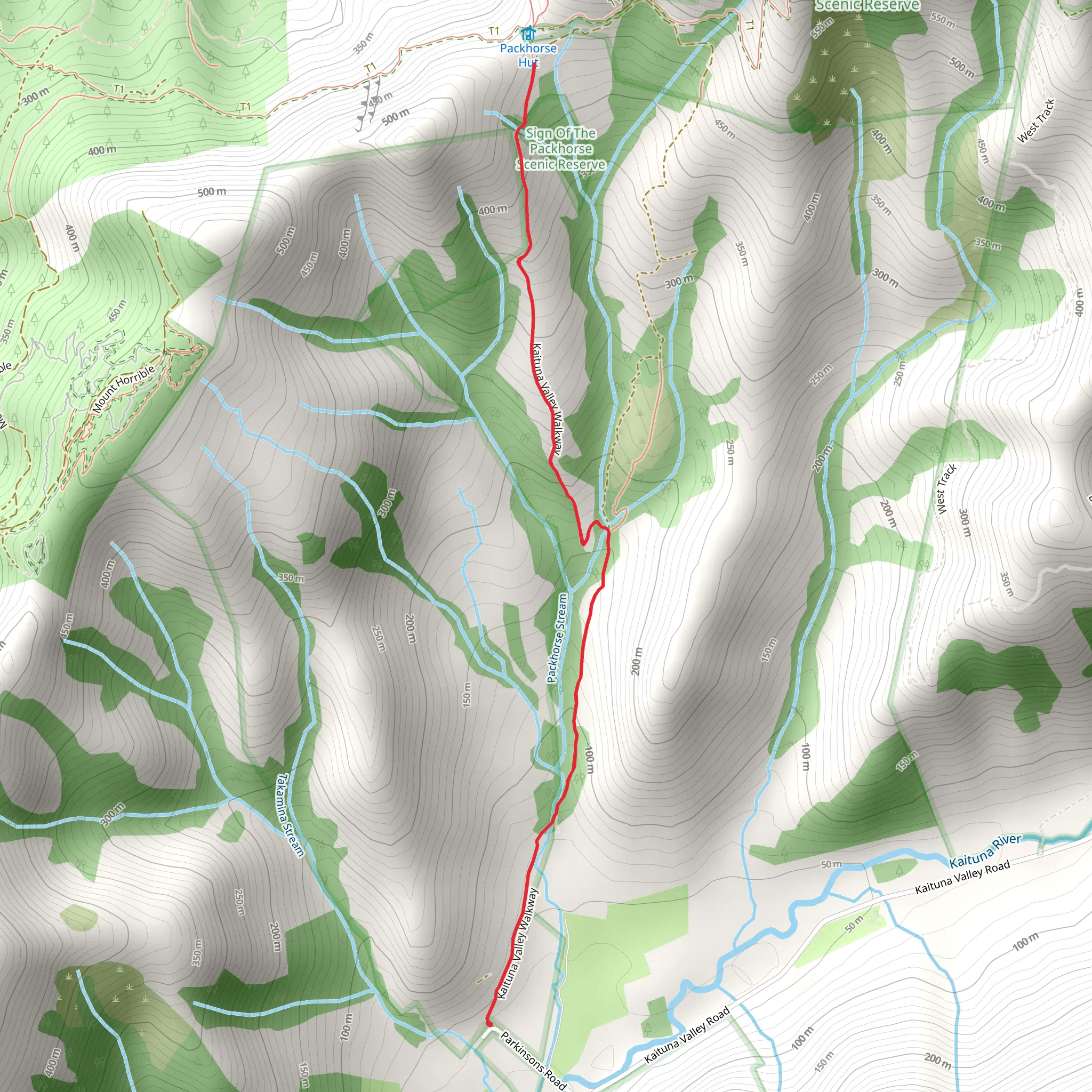 Kaituna Valley Packhorse Hut Track mobile static map