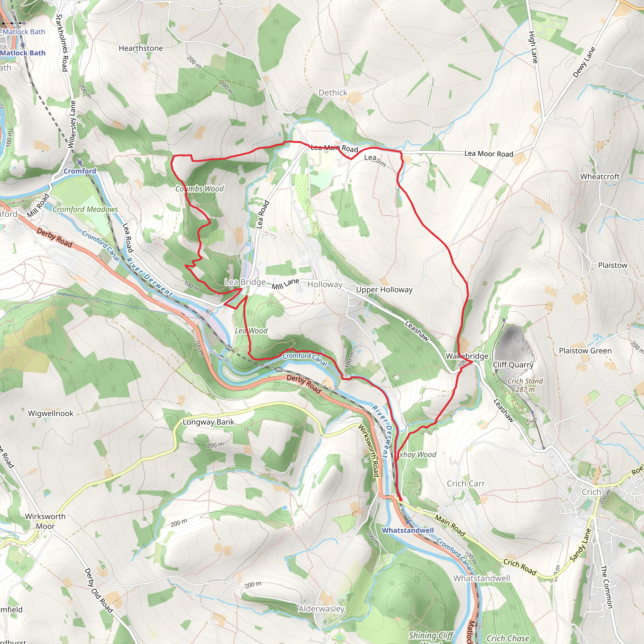 Whatstandwell, Lea Bridge and Wakebridge Loop mobile static map