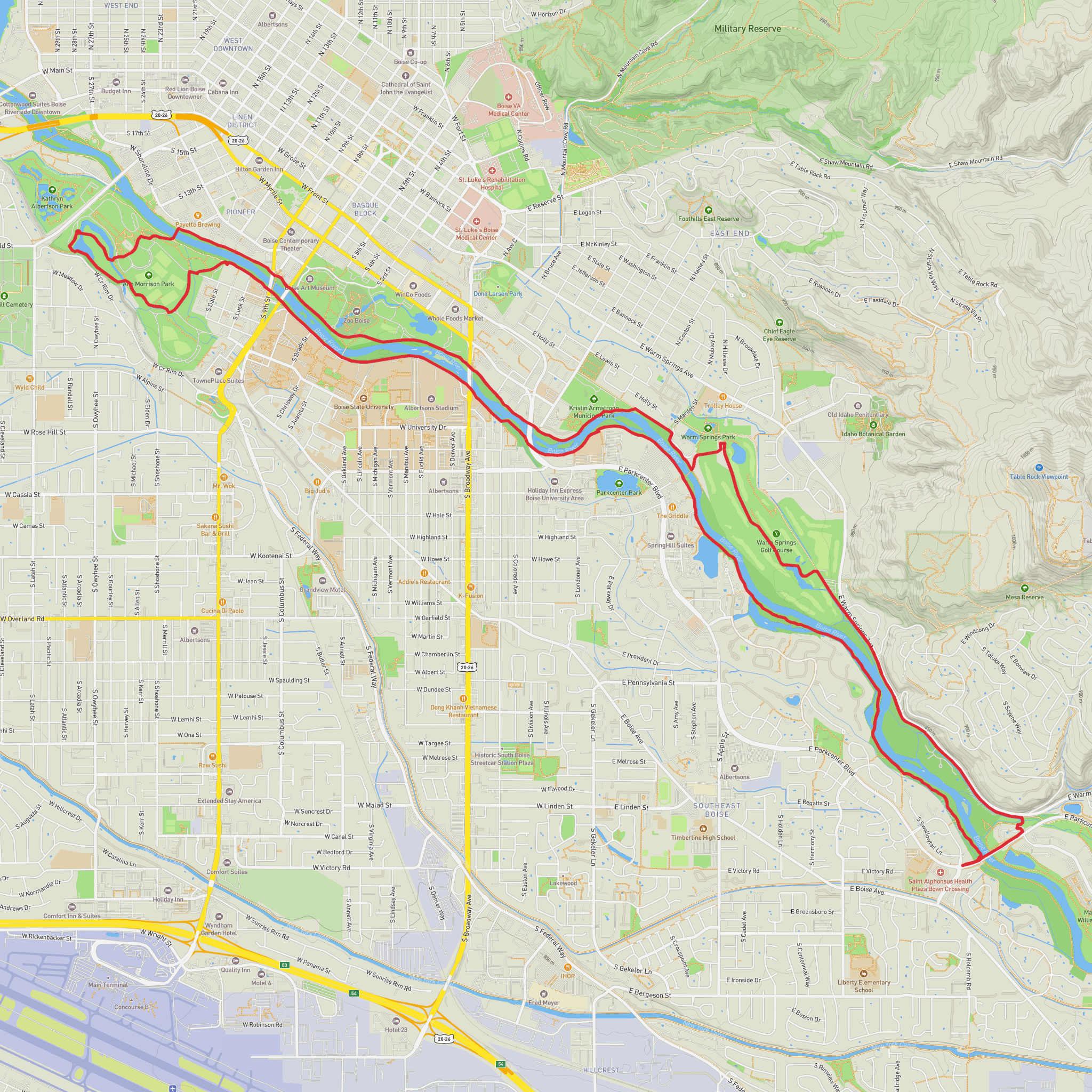 Boise River Greenbelt- Ann Morrison Park to Parkcenter mobile static map