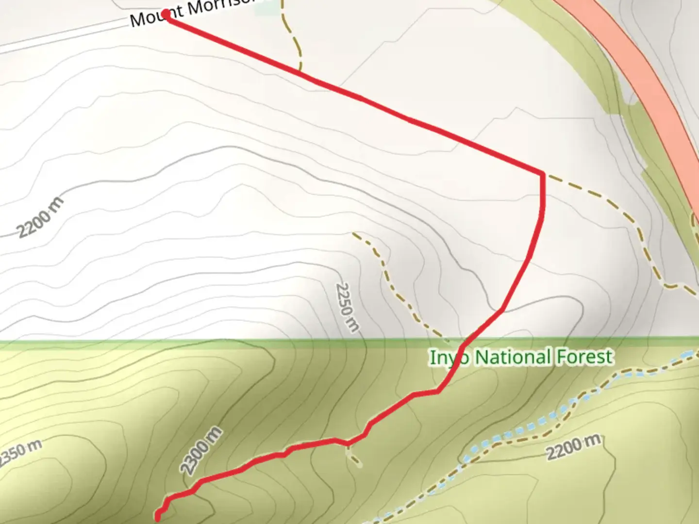 An image depicting the trail Tobacco Flat from Mt Morrison Road and its surrounding area.