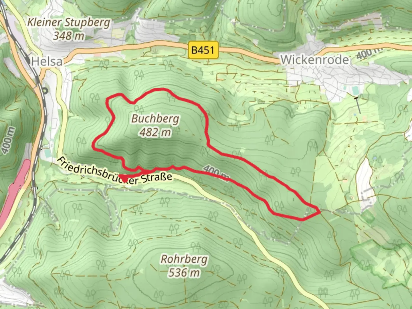An image depicting the trail Helsa Rundweg 11 and its surrounding area.